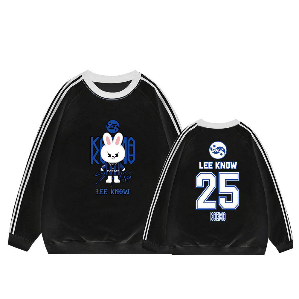 Karma Cartoon Doll Stripe Crew Neck Sweatshirt