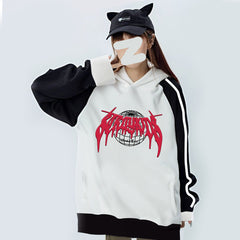 KPOP Evil Doll Print Color Block Hoodie