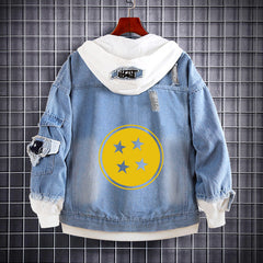 Unisex Trendy Anime Loose Fake Two Denim Jacket