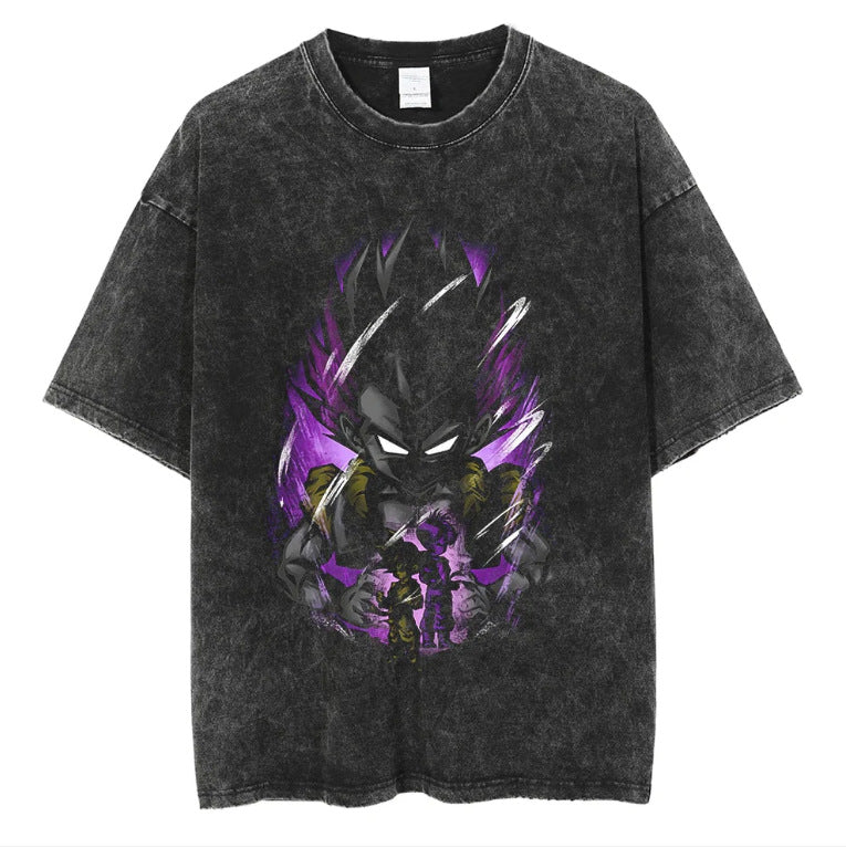 Vintage Anime Washed Black Short Sleeve T-Shirt