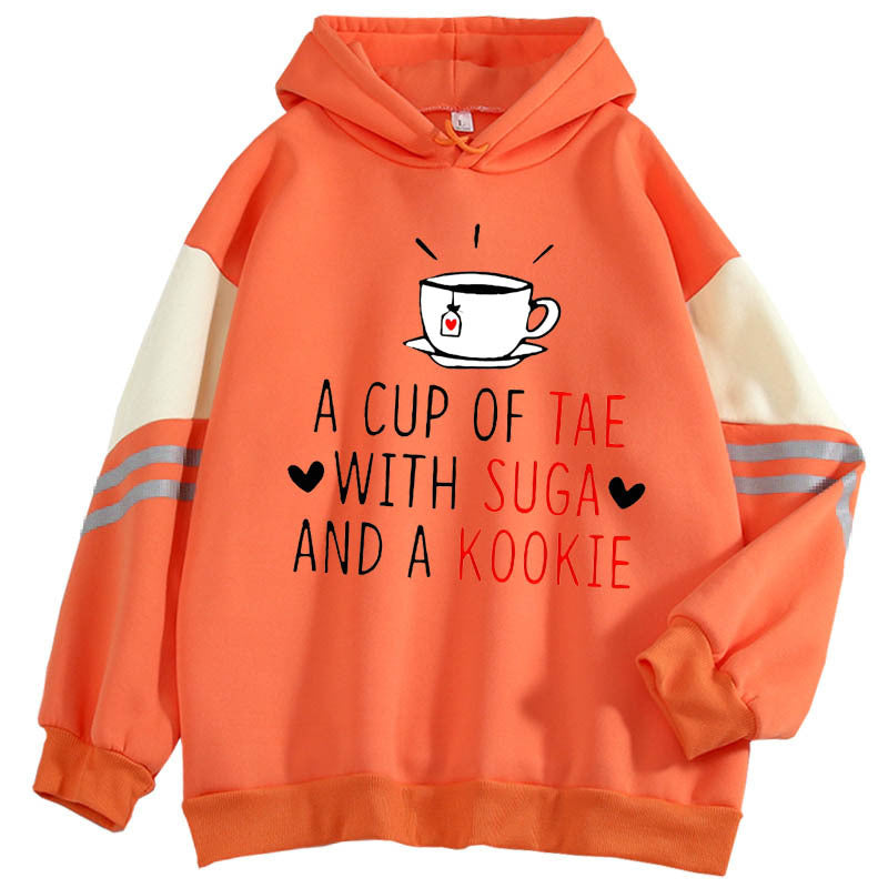 KPOP Letter Printed Color Block Hoodie