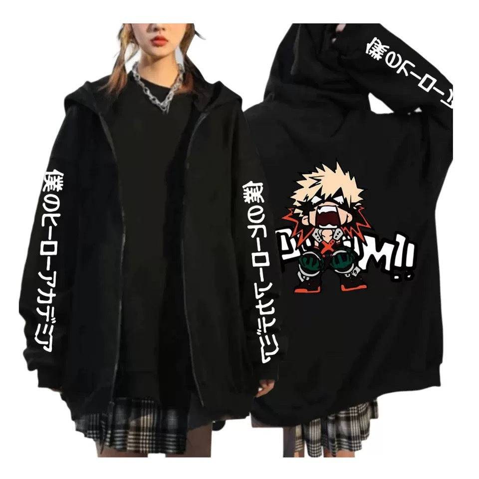 Casual Anime Graphic Printed Loose Hoodie Coat