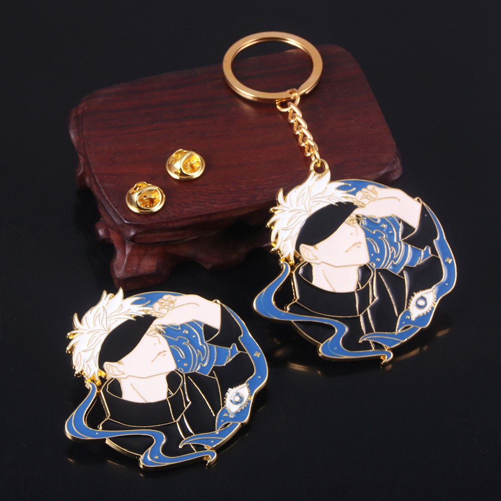 Chic Anime Metal Brooch Keychain Set