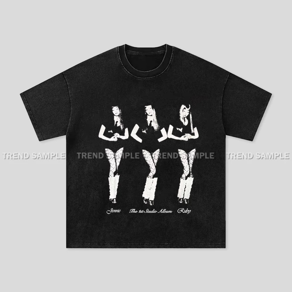 JENNIE Album RUBY Printed Cotton Washed T-shirt