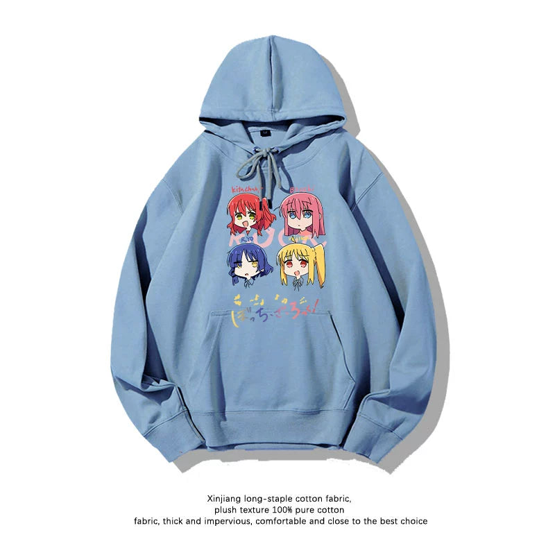 Casual Anime Bocchi Print Loose Hoodie