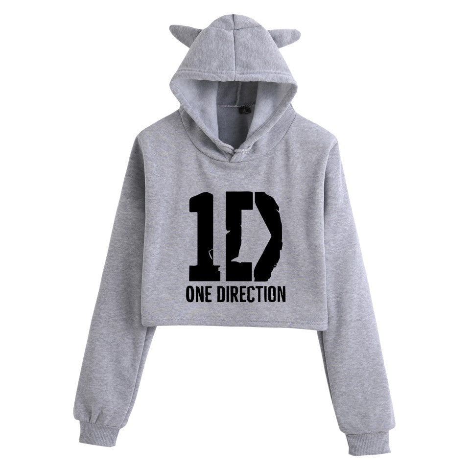 Women's 1D Letter Printed Crop Casual Hoodie