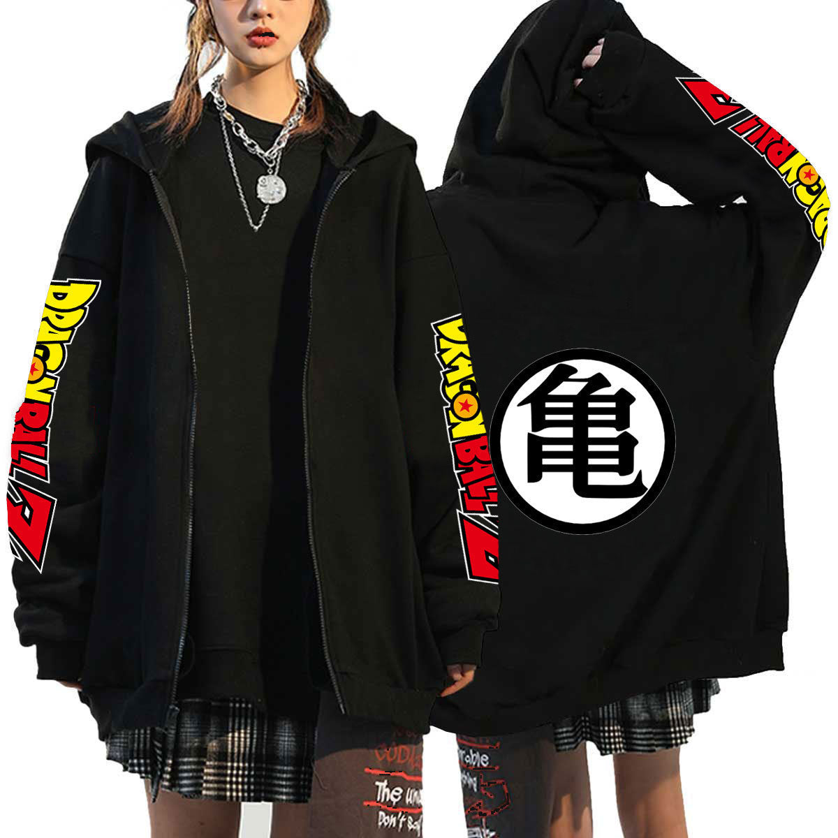 Trendy Anime Graphic Print Zipper Hoodie