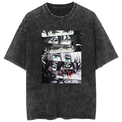 Unisex Casual Washed Anime Cotton T-shirt