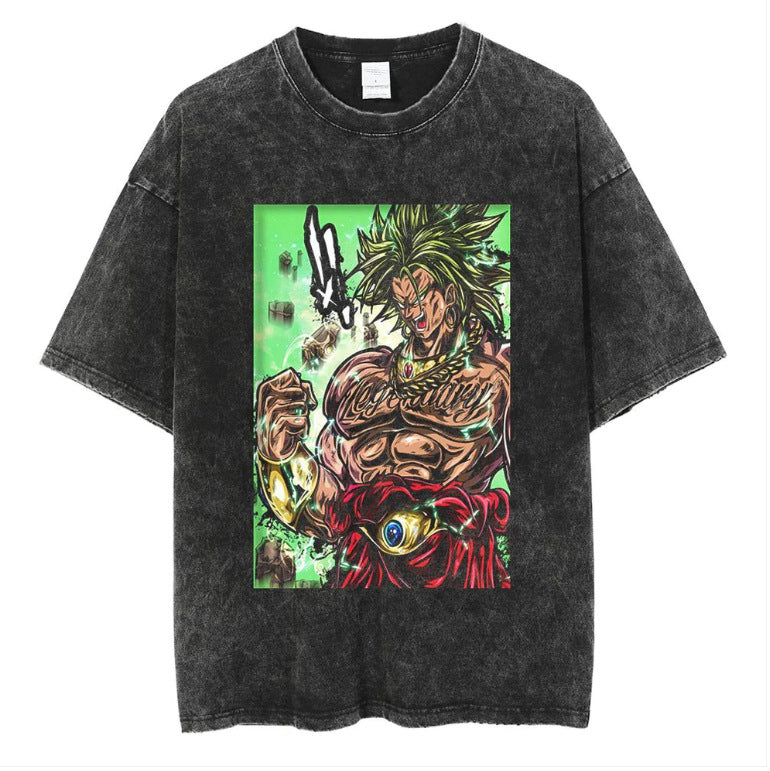Vintage Anime Washed Black Short Sleeve T-Shirt