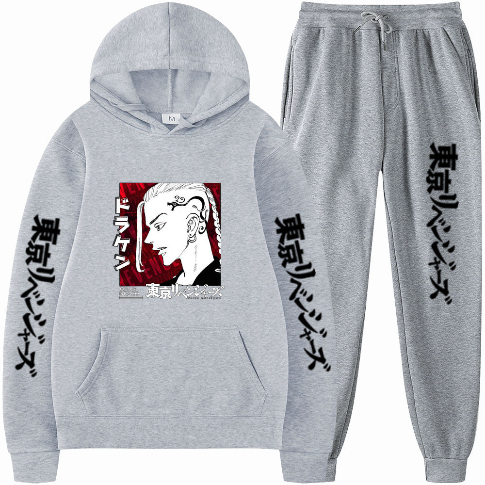 Unisex Anime Loose Casual Sports Hoodie Pants Suit