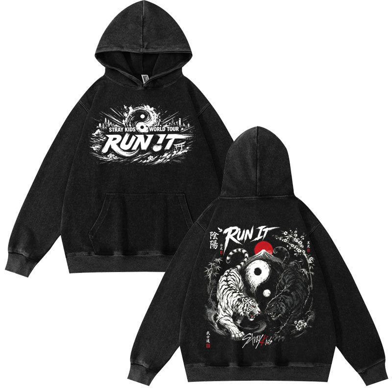 SKZ World Tour Run It Graphic Washed Hoodie Top