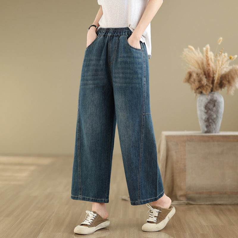 Women's Floral Embroidered Elastic Waist Jeans