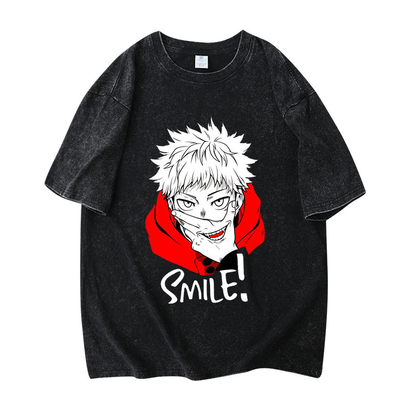 Vintage Washed Trendy Anime Short-sleeved T-shirt