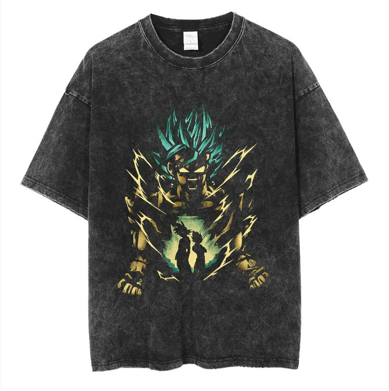 Vintage Anime Washed Black Short Sleeve T-Shirt