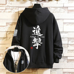 Trendy Anime Logo Hooded Zipper Cotton Coat