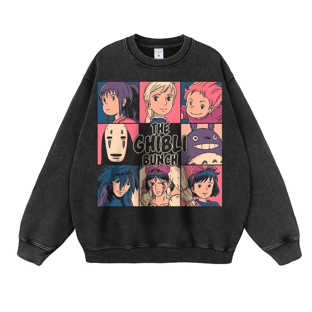 Trendy Anime Crew Neck Washed Loose Sweatshirt