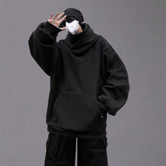 Men's Embroidery Turtleneck Kangaroo Pocket Hoodie