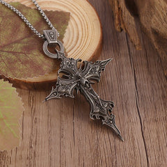 Retro Punk Style Gothic Skull Cross Pendant Necklace