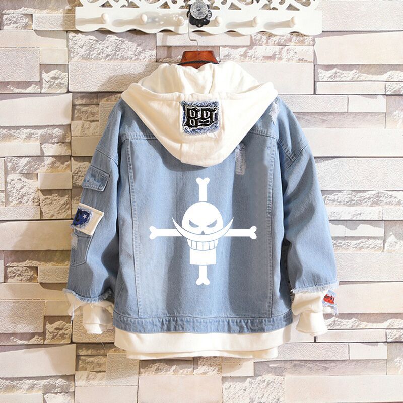 Unisex Luffy Print Casual Denim Hooded Jacket