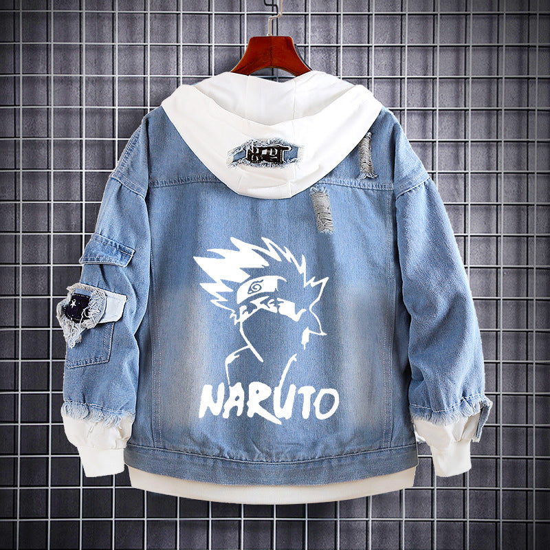 Trendy Kakashi Anime Denim Hooded Jacket