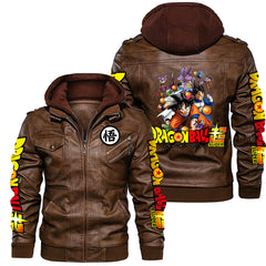 Men's Goku Print Hooded Pu Leather Jacket