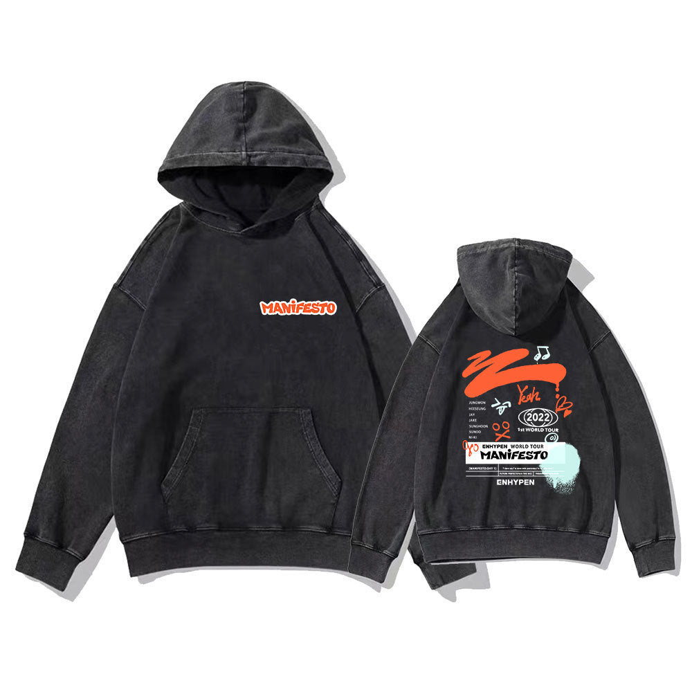 Trendy Kpop Manifesto Retro Washed Hoodie