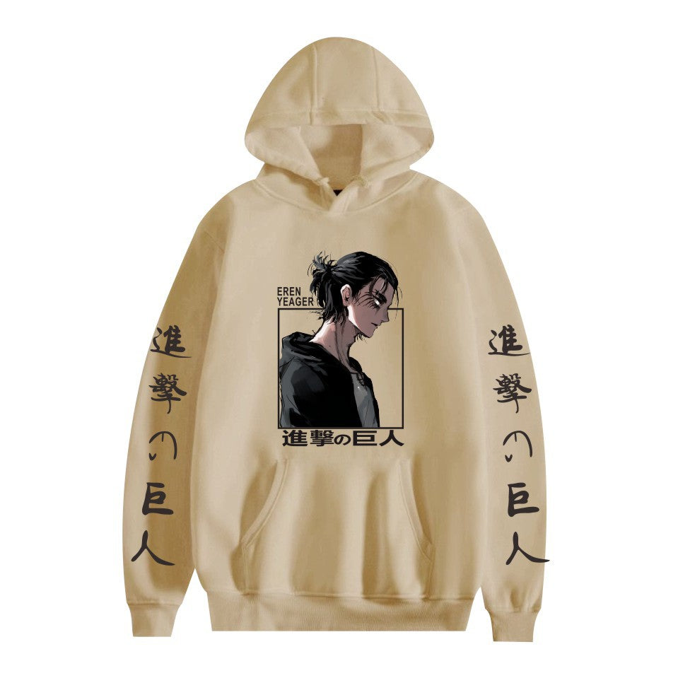 Casual Anime Pattern Print Pocket Drawstring Hoodie