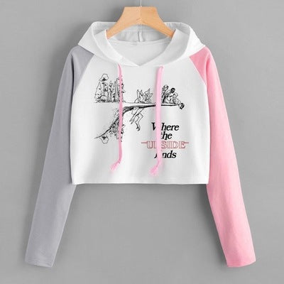 Casual Versatile TV Graphic Crop Hooded Top