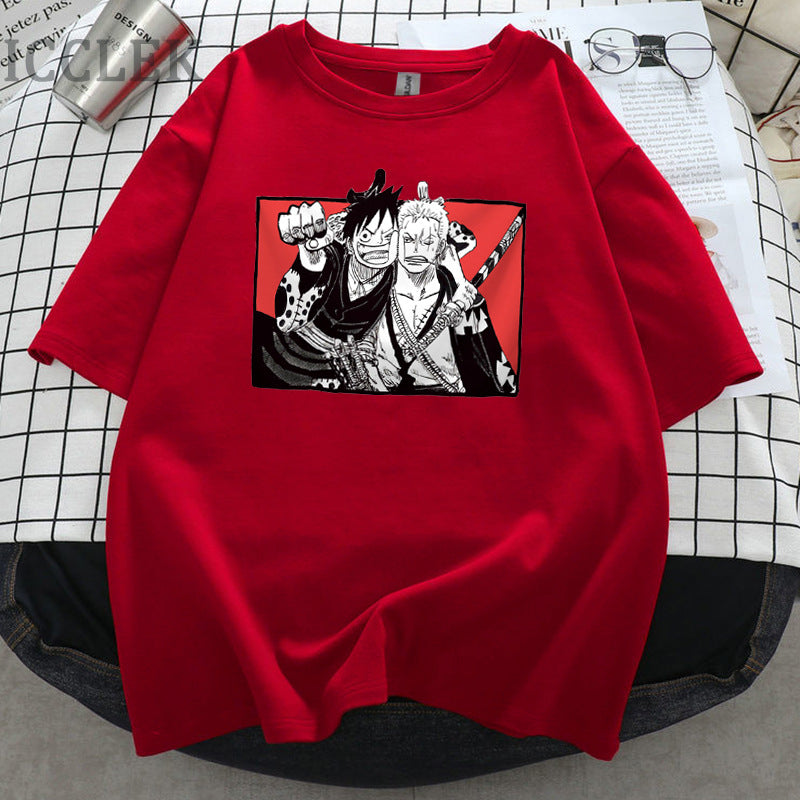 Unisex Luffy Zoro Loose Crew Neck T-Shirt