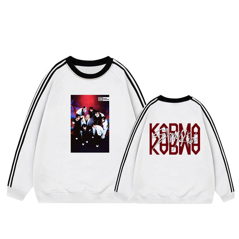 KARMA Album College Stripe Crew Neck Sweatshirt