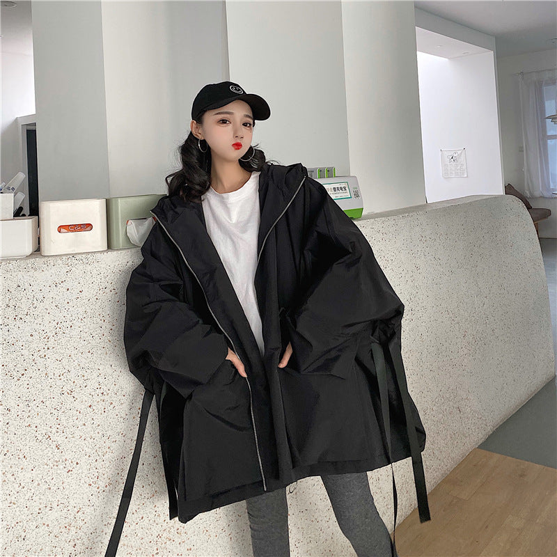 Korean Style Bat Sleeves Hooded Trench Coat