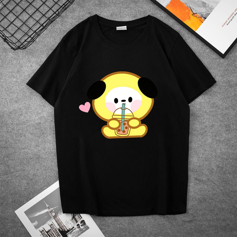 Cute Women's Kpop Cartoon Printed Loose T-shirt