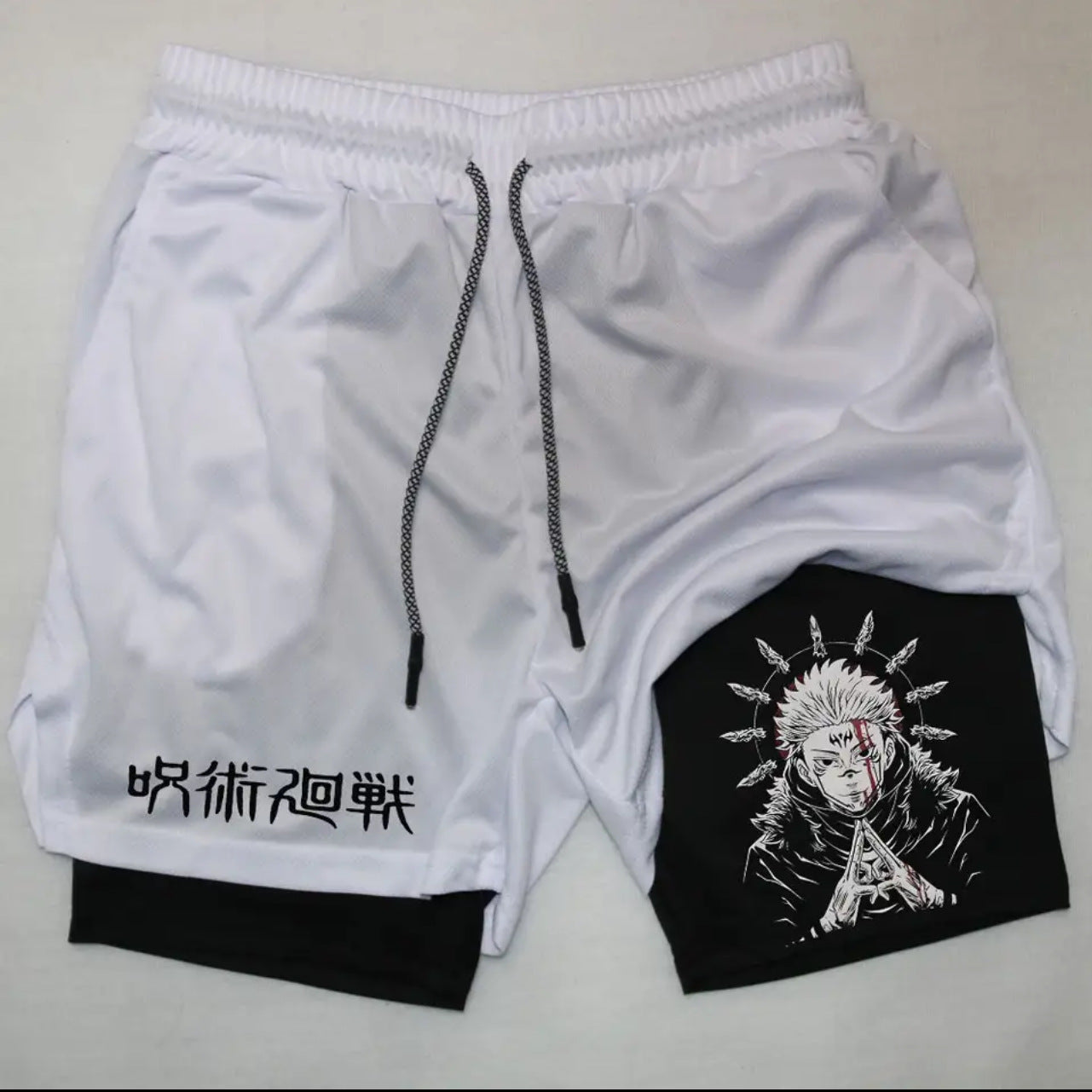 Men's Anime Printed Double Layer Casual Sports Shorts