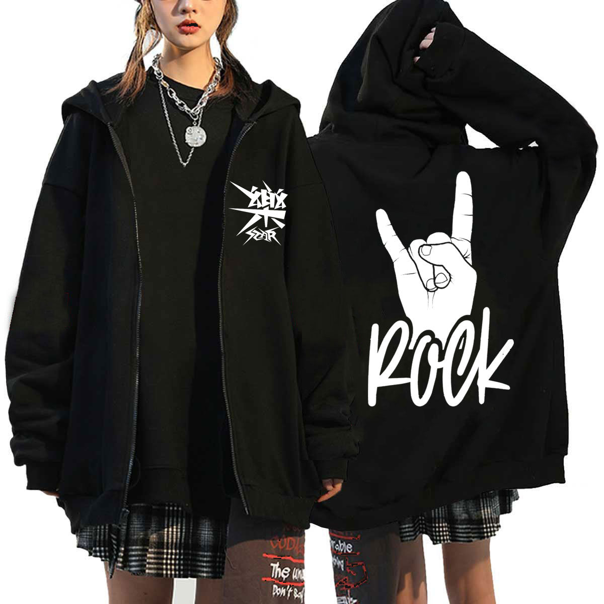 Chic KPOP Letter Printed Loose Zipper Hoodie