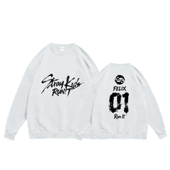 SKZ RUN IT Number Print Crew Neck Fleece Sweatshirt