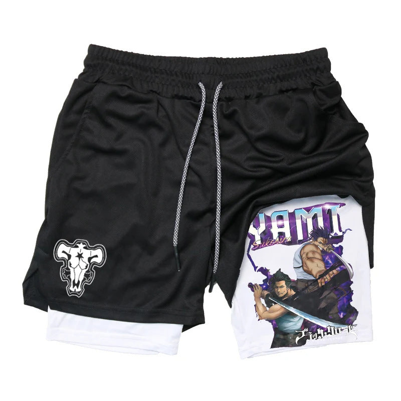 Men's Anime Double Layer Fitness Sports Shorts