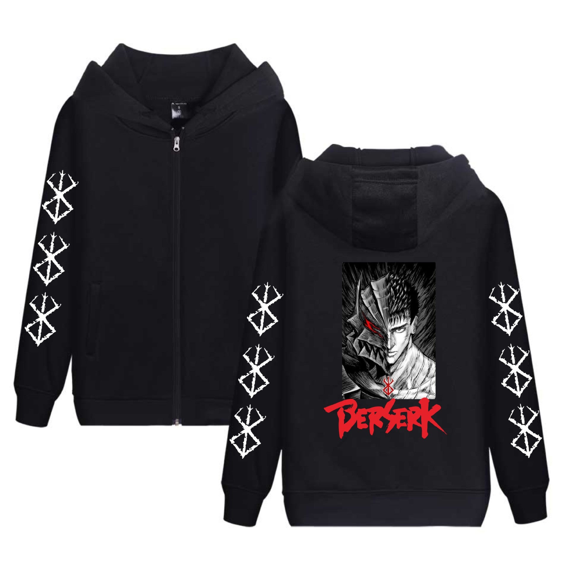 Unisex Anime Printed Black Zip Up Hoodie