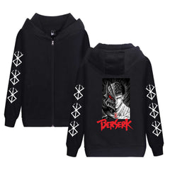 Unisex Anime Printed Black Zip Up Hoodie