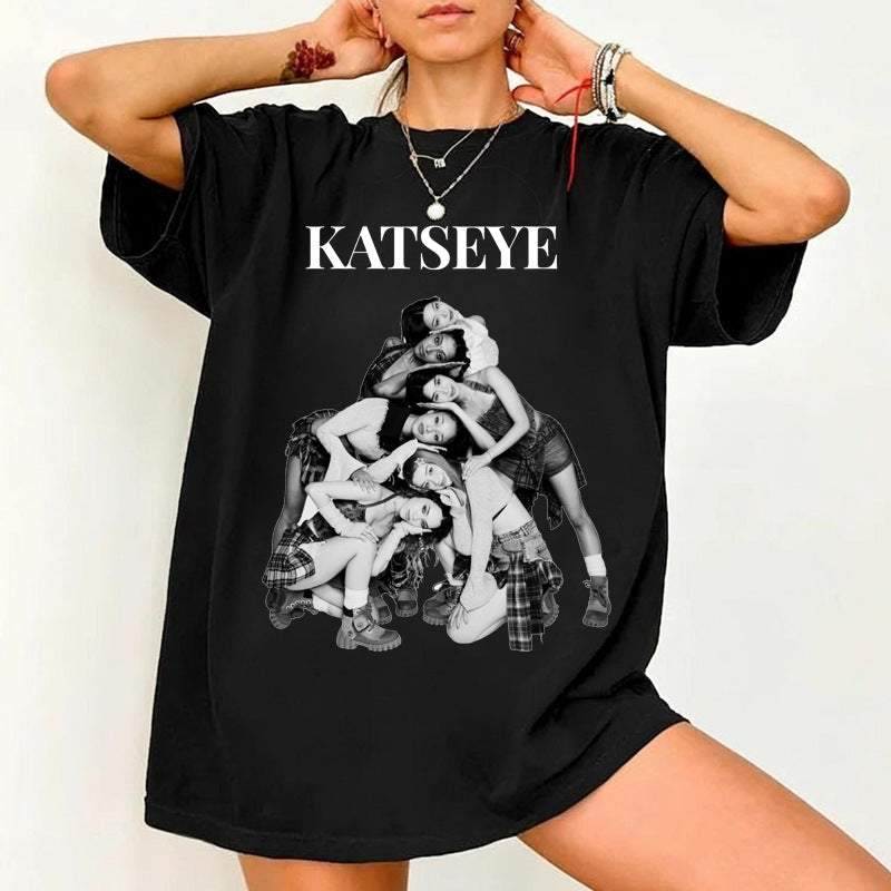 Katseye Graffiti Printed Short-sleeved T-shirt