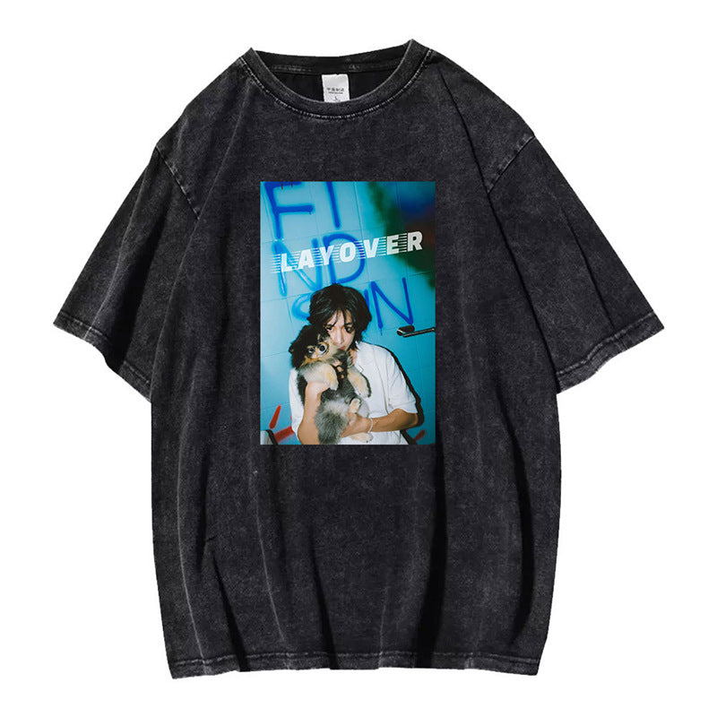 Retro Kpop Black Washed Loose T-shirt