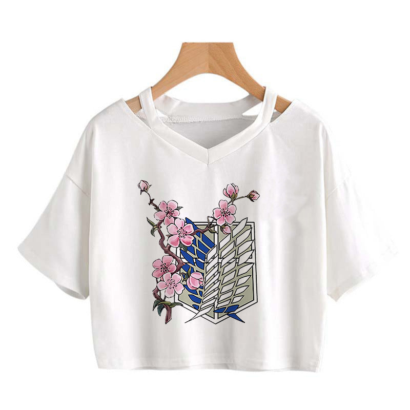 Trendy Women's Anime Print Cropped T-Shirt