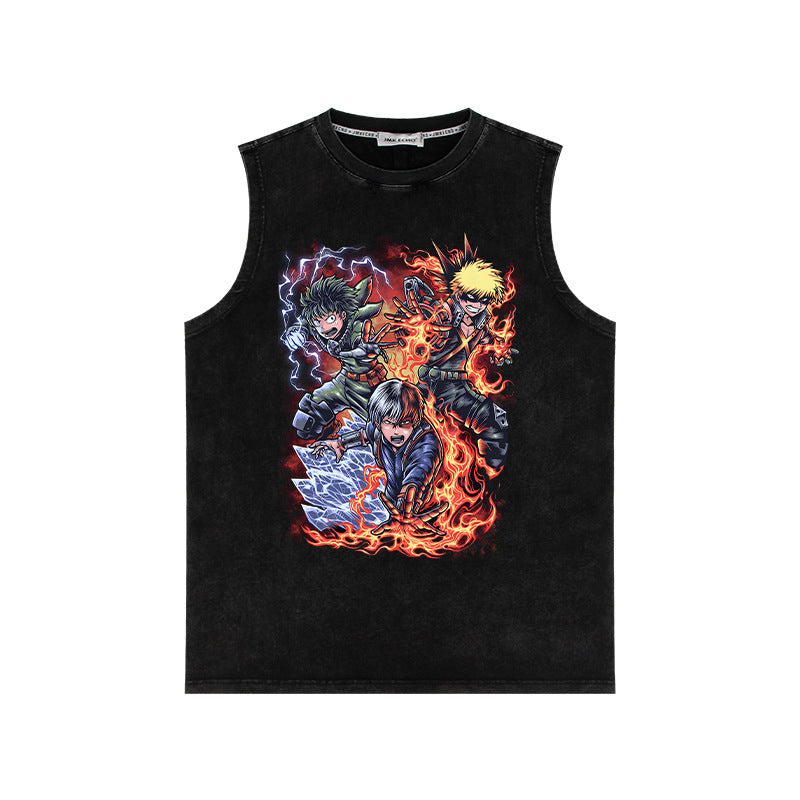 Retro Washed Anime Men's Loose Sleeveless Vest