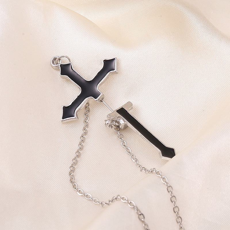 Cool Cross Chain Puncture Earrings