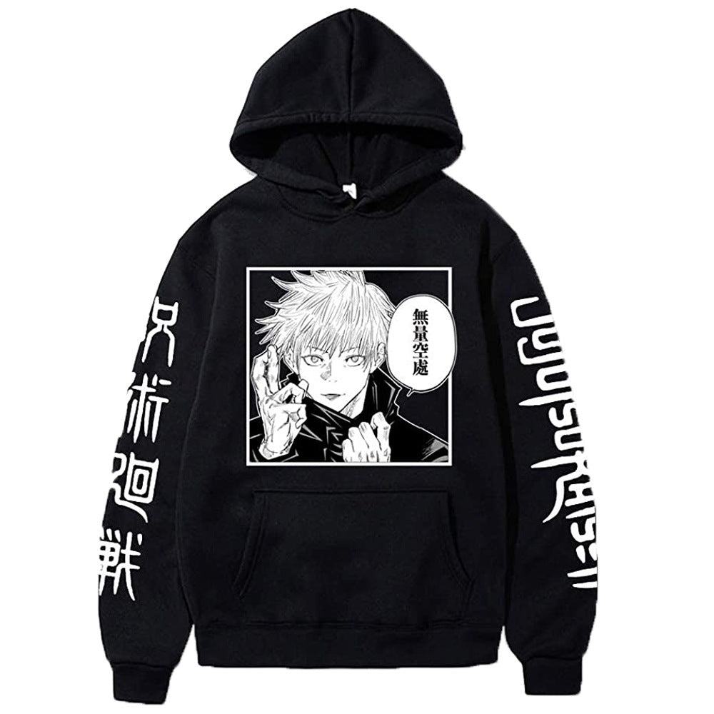 Men's and Women's Anime Print Casual Black Hoodie