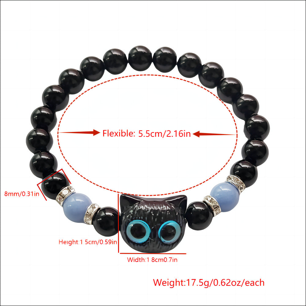 Adjustable Beaded Big Eyes Cat Bracelet