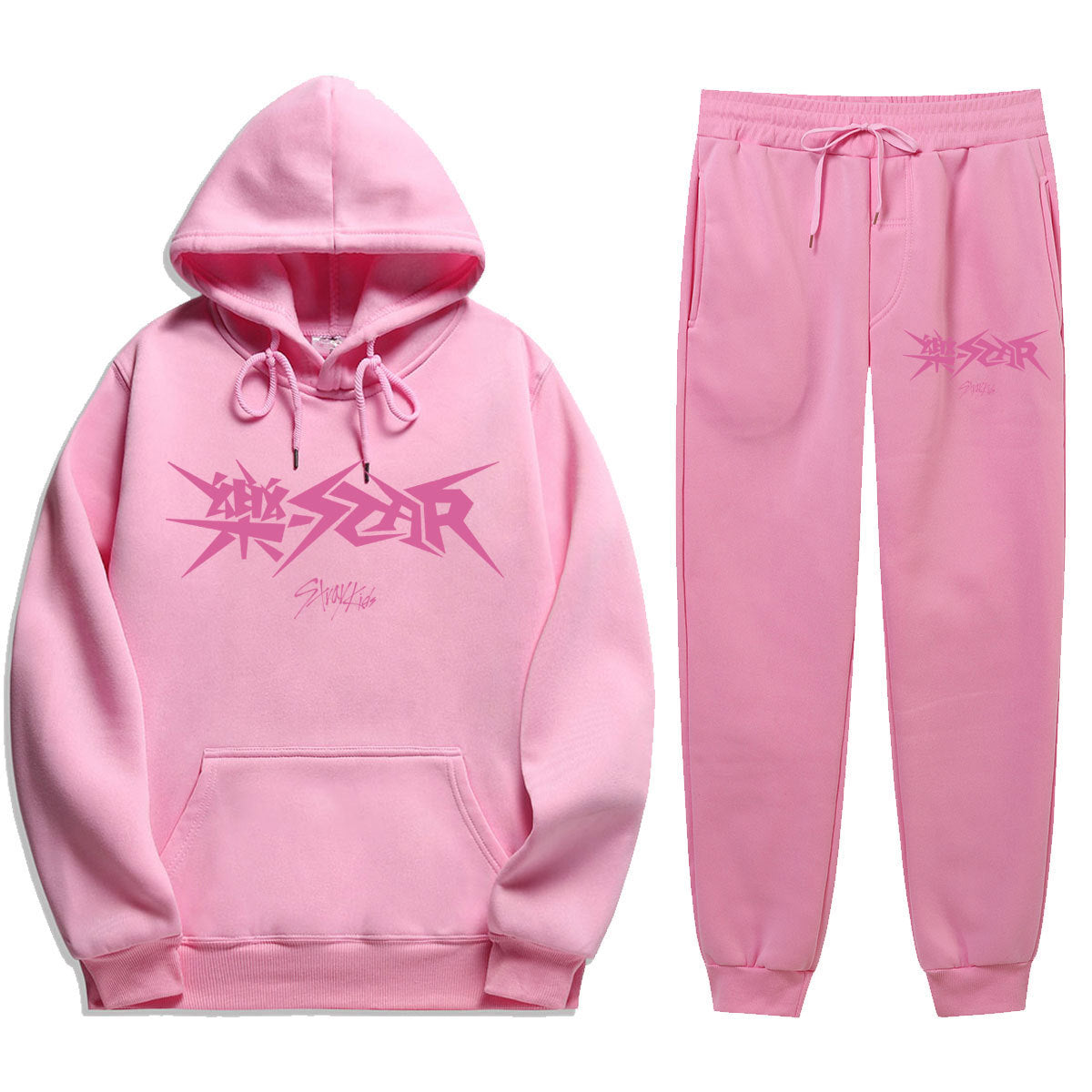 Unisex Kpop Letter Print Hoodie Straight Pants Set