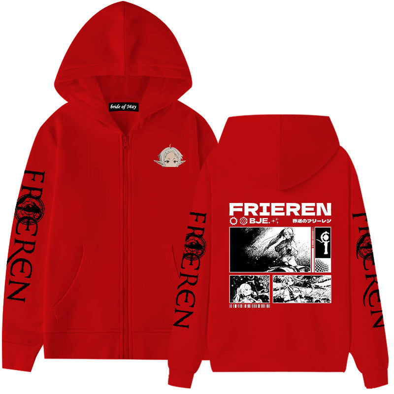 Unisex Anime Graphic Print Zipper Hoodie