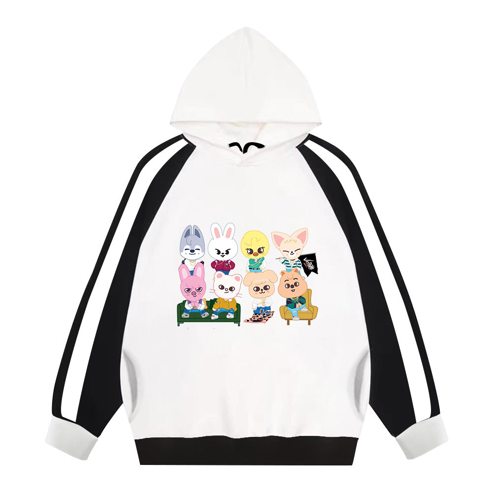Cartoon SKZ Print Color Block Hoodie