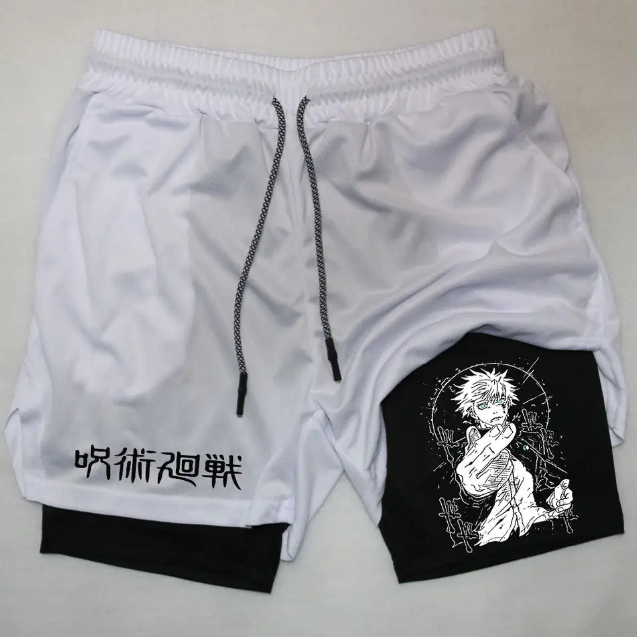 Men's Anime Printed Double Layer Casual Sports Shorts