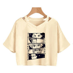 Girls Anime Printed Short Sleeve Crop T-Shirt